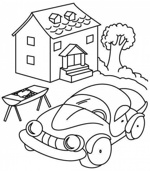 Раскраска дом с машиной