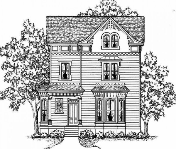 Раскраска домик двухэтажный