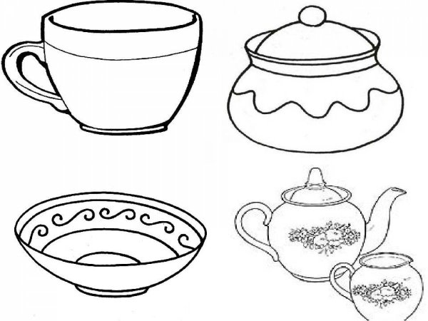 Посуда. Раскраска
