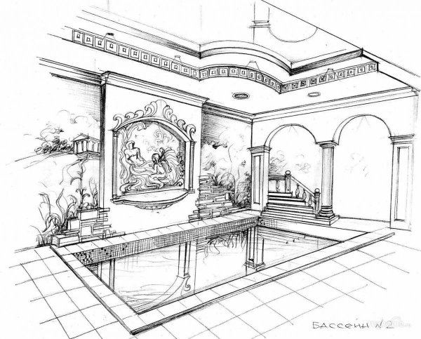 Дом с бассейном эскиз