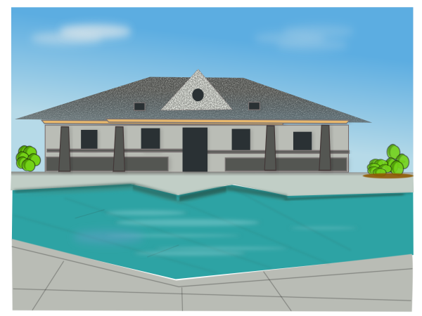 Нарисовать дом с бассейном