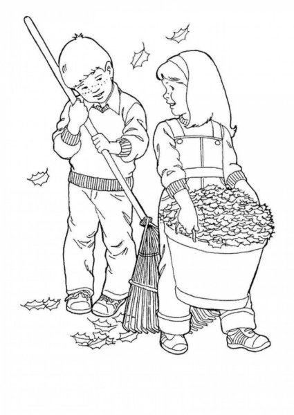 Осенний труд раскраска