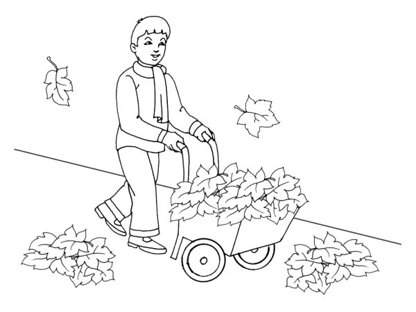Занятия людей осенью раскраска для детей