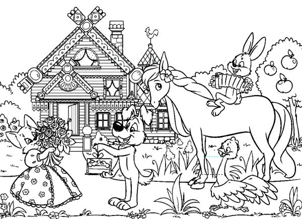 Раскраски по произведениям Маршака Кошкин дом