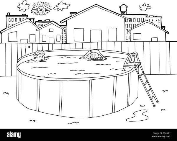 Раскраска дом с бассейном