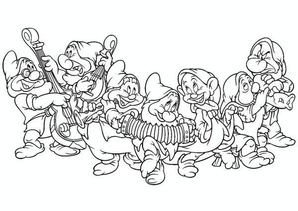 Раскраска Белоснежка и семь гномов Гномы