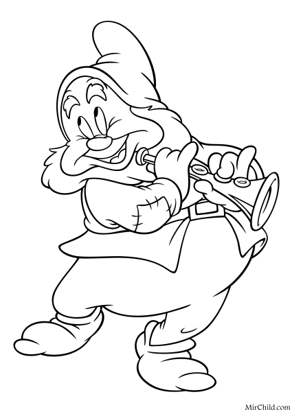 Гном весельчак из Белоснежки раскраска