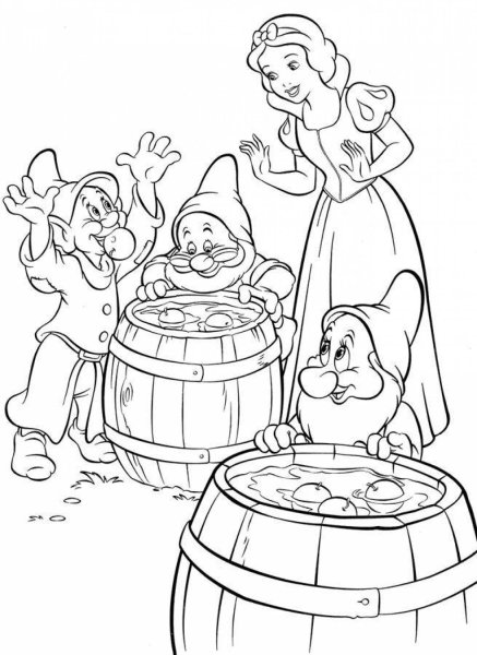 Разукрашки Белоснежка и семь гномов