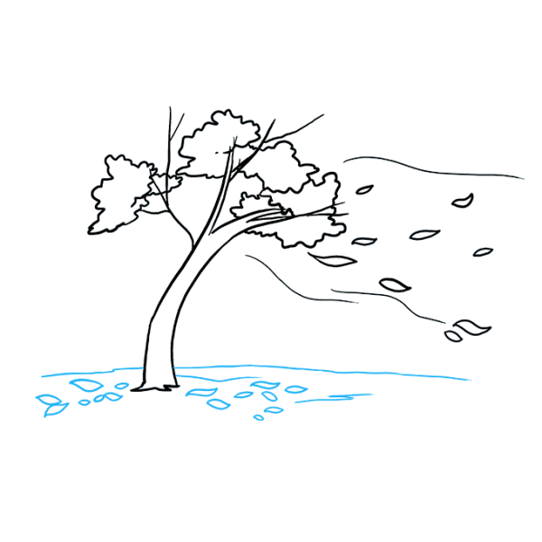 Раскраска листья падают с дерева