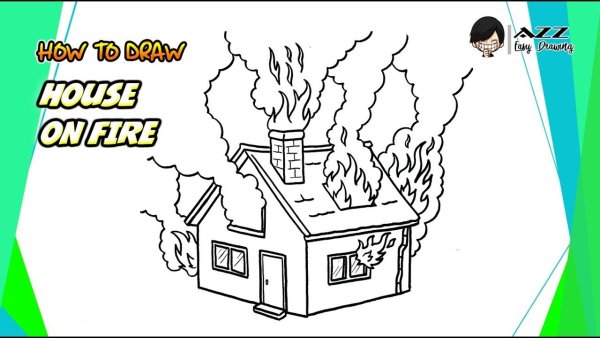Горящий дом рисунок карандашом