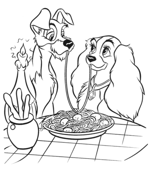 Раскраски из мультика леди и Бродяга