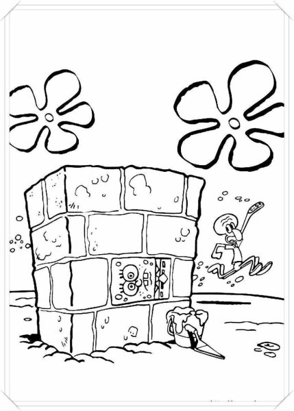 Губка Боб у домика раскраска