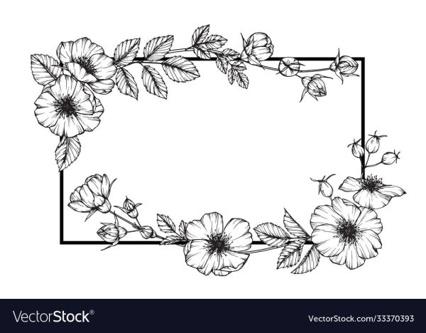 Рамка цветы черно белая