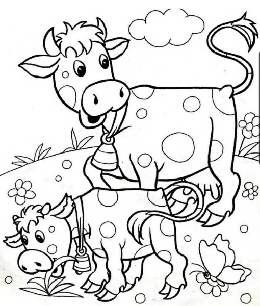 Корова раскраска для детей