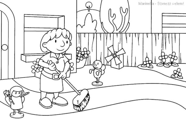 Уборка раскраска для детей