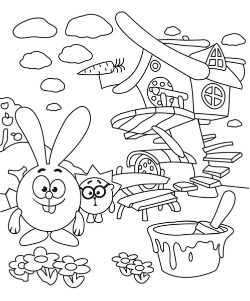 Раскраски Смешарики Крош и Ежик