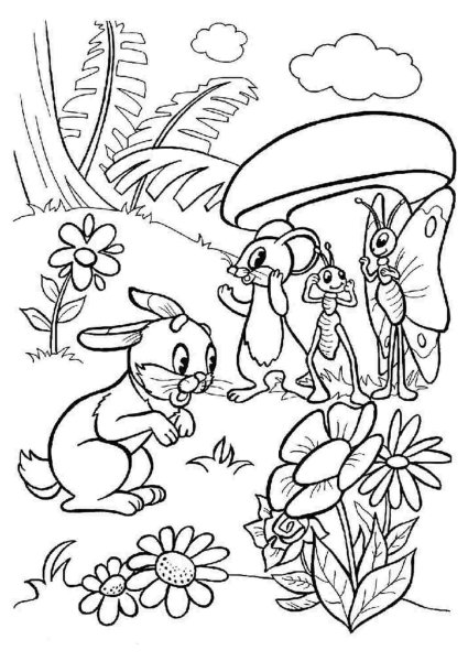 Раскраска по сказке Сутеева под грибом