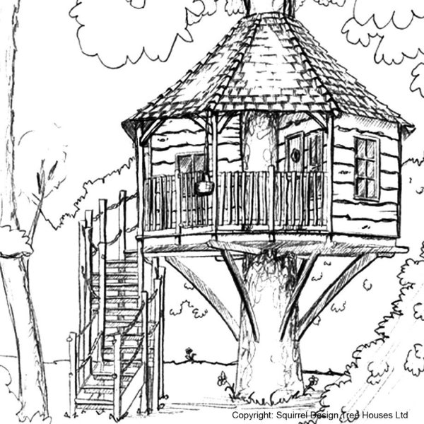 Раскраска дом на дереве
