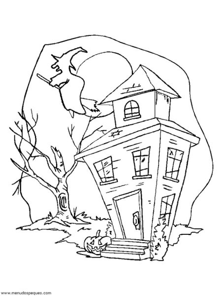 Домик Хэллоуин раскраска