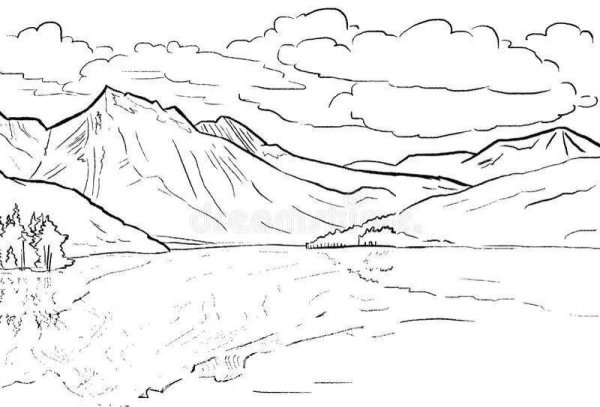 Горы и озеро раскраска