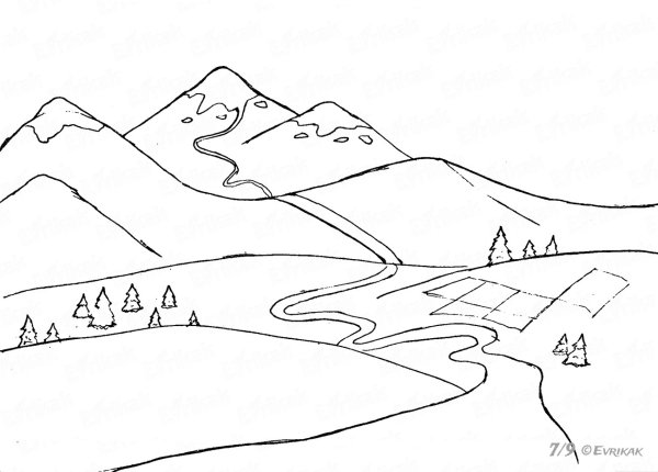 Горы рисунок легкий для срисовки