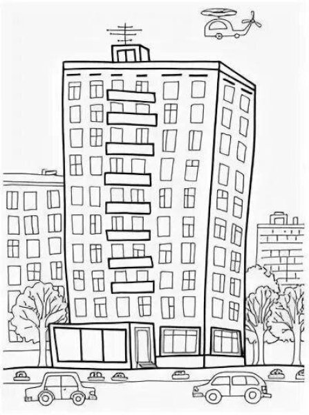 Многоэтажный дом раскраска для детей