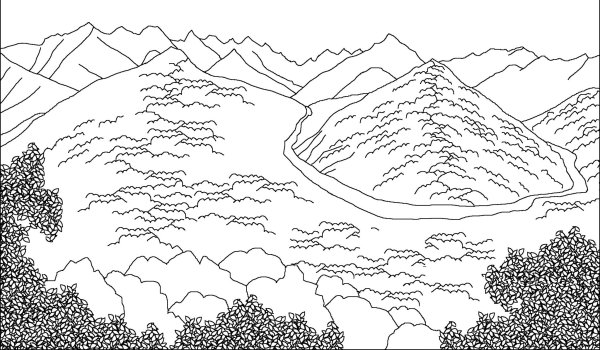 Горный пейзаж раскраска