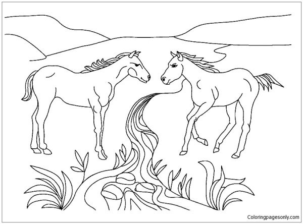 Раскраска лошадь в поле