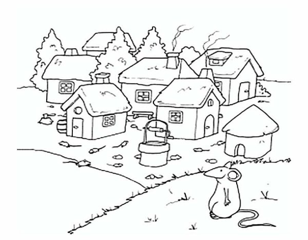 Деревня раскраска для детей