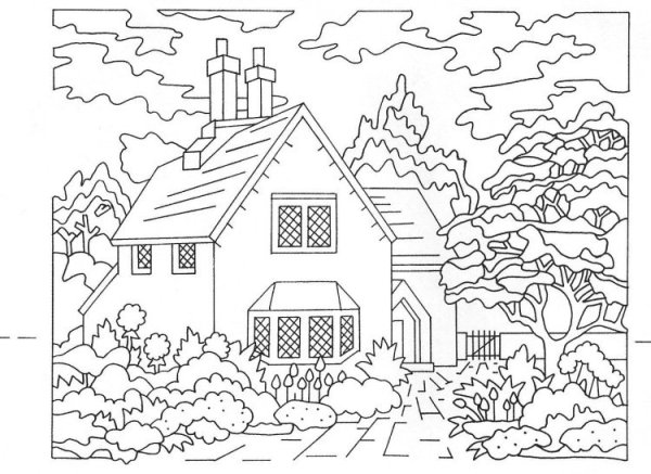 Пейзаж с домом раскраска