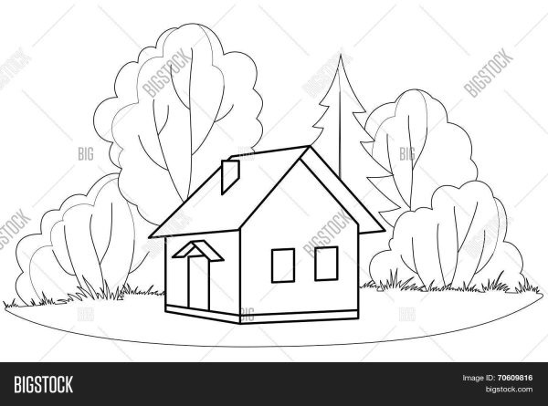Контур дом деревья
