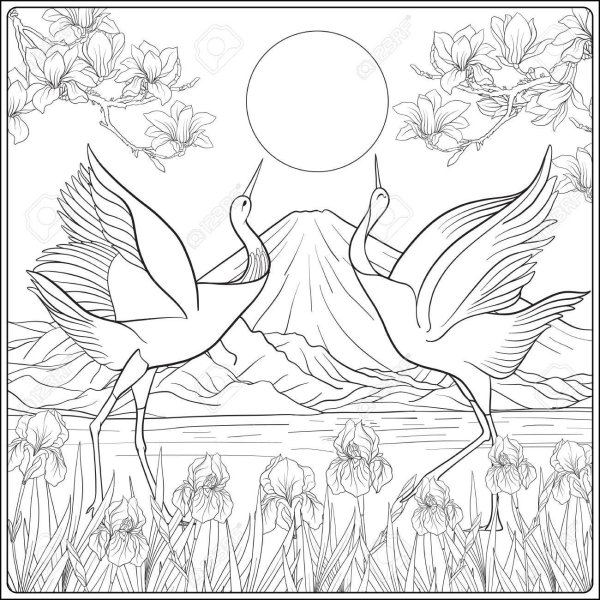 Раскраски антистресс Журавли