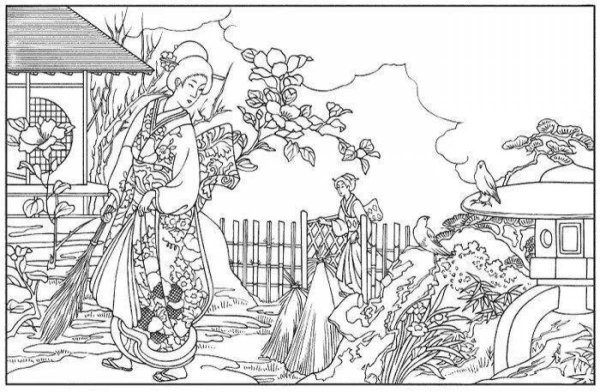 Японский пейзаж раскраска