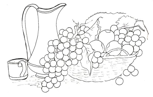 Раскраски натюрморты с цветами и фруктами