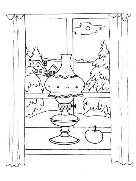 Зимний пейзаж раскраска