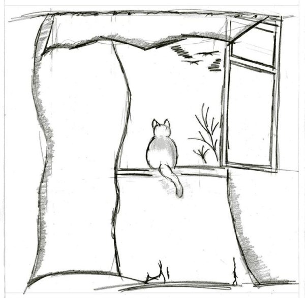 Вид из окна рисунок карандашом