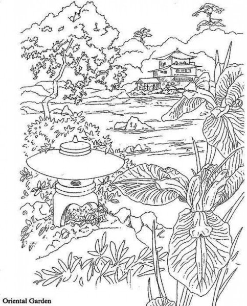 Японский сад раскраска
