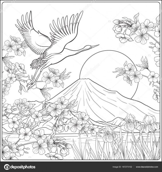 Японский пейзаж раскраска для детей