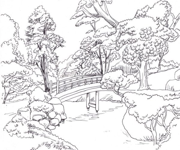 Японский пейзаж раскраска