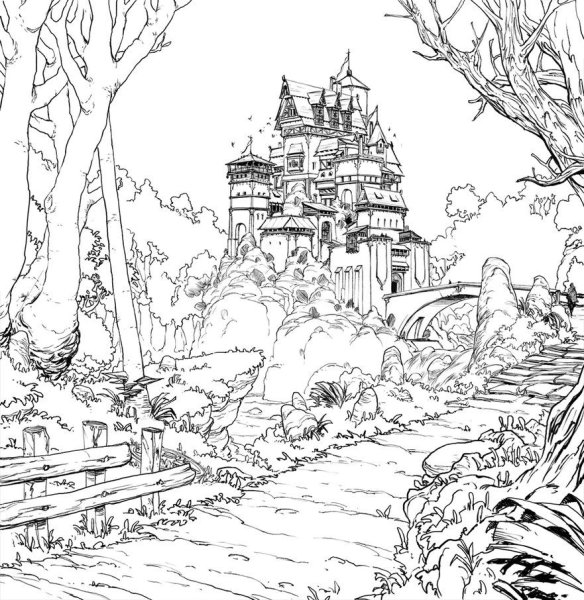 Раскраски фэнтези замки