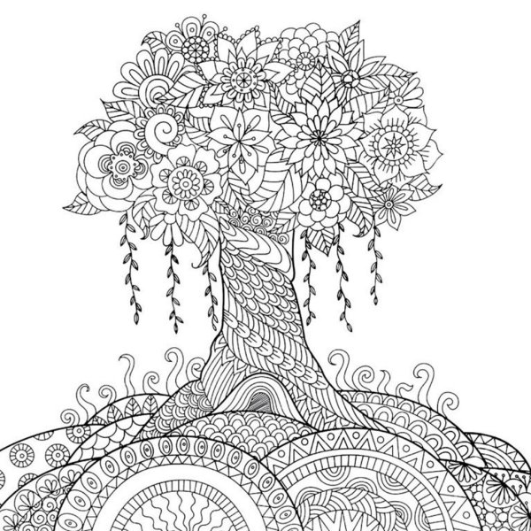 Раскраска антистресс дерево