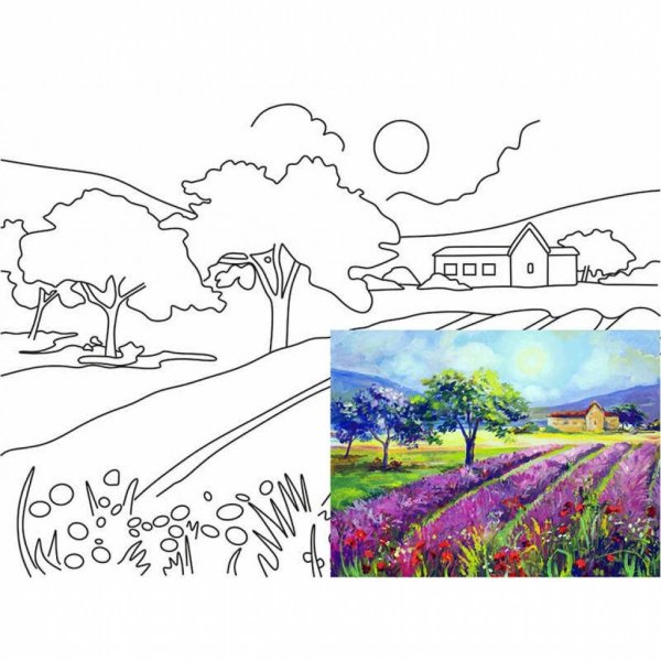 Холст с контуром пейзаж