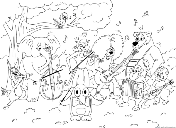 Оркестр раскраска для детей
