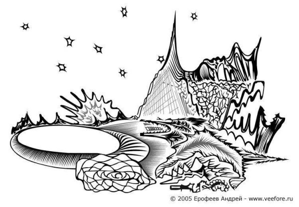 Фантастический пейзаж карандашом