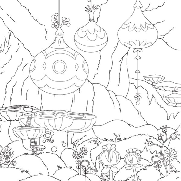 Фантастический пейзаж раскраска