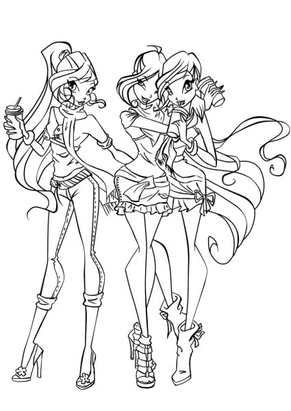 Раскраска Винкс Флора Блум и Стелла