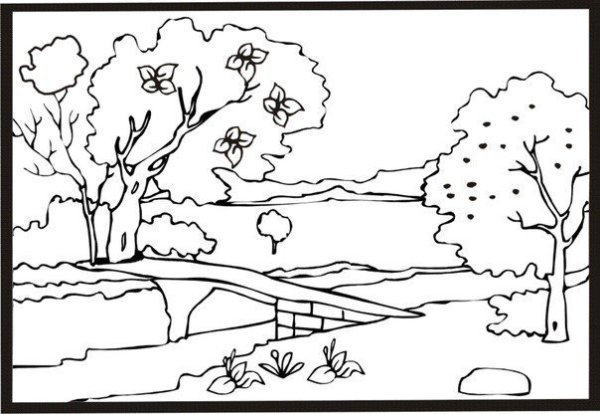 Осенний пейзаж раскраска