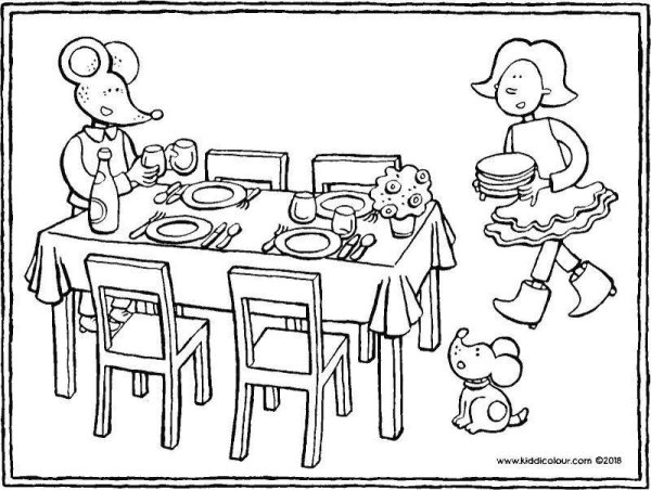 Раскраска дети накрывают на стол
