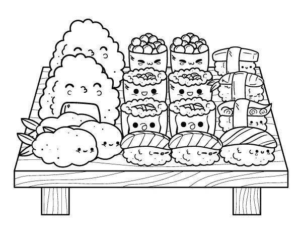 Раскраски еда суши