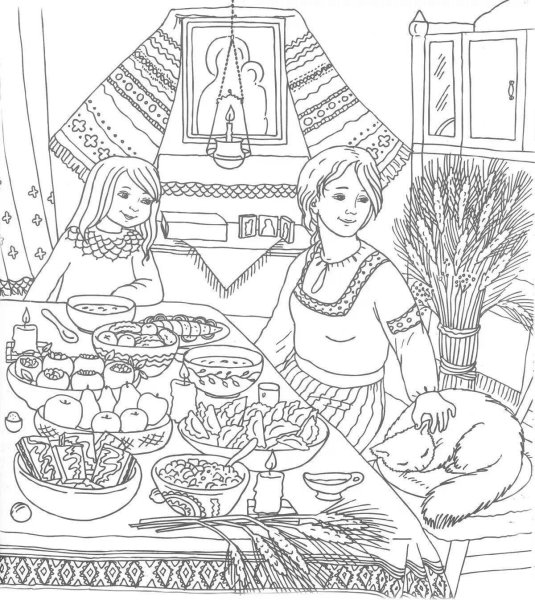 Рождественский стол раскраска